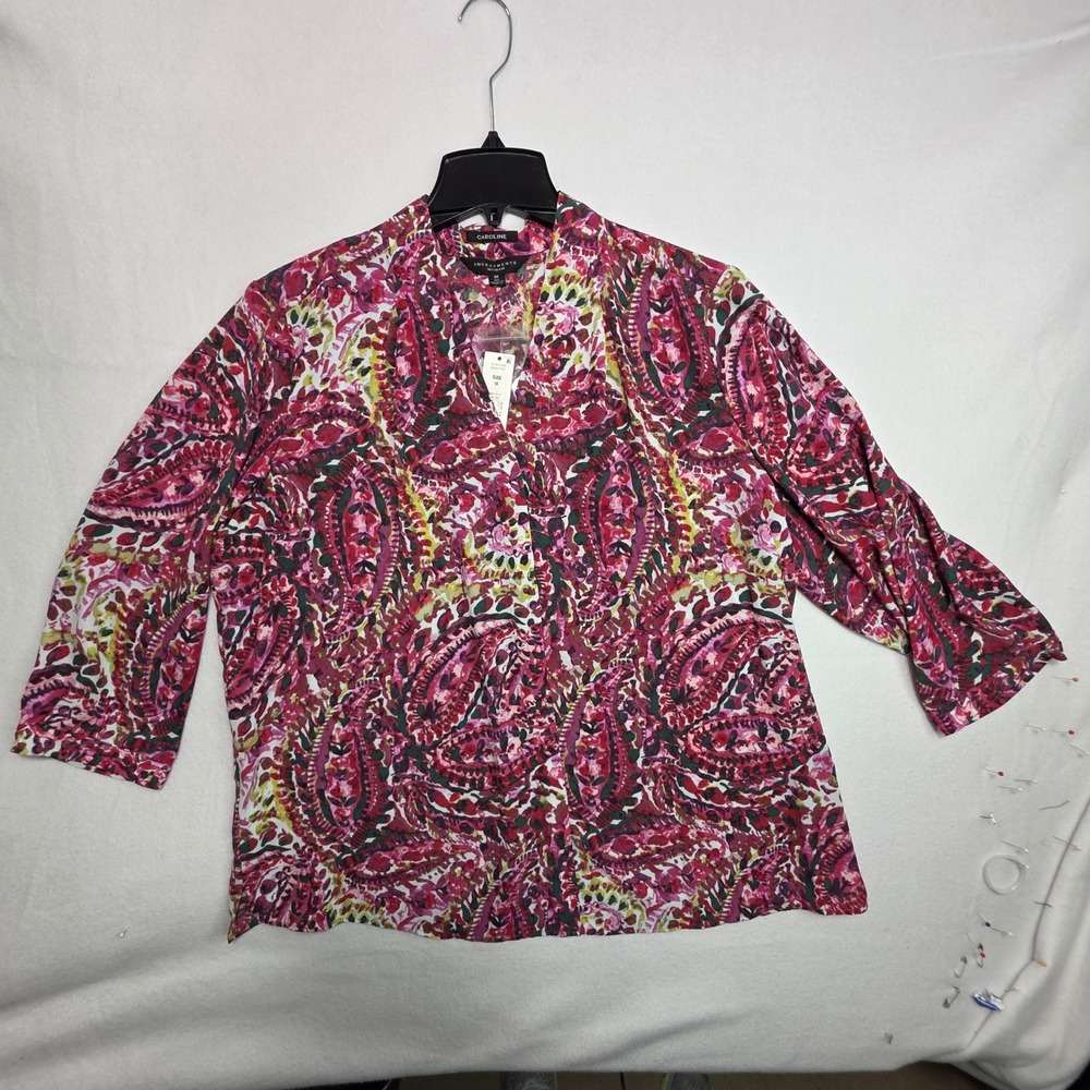 Investments Woman Caroline Pink Paisley V-Neck 3/4 Sleeve Blouse 1X NEW